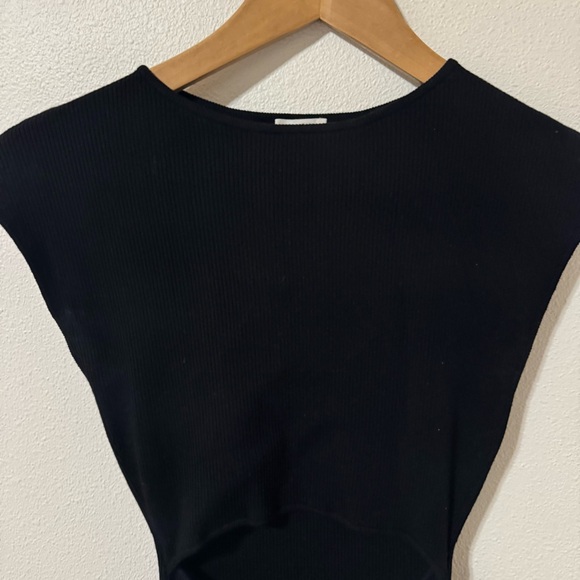 Aritzia Wilfred Free Cut-out Knit Mini Dress Black Cresent Midriff Fitted -Small - Picture 3 of 9